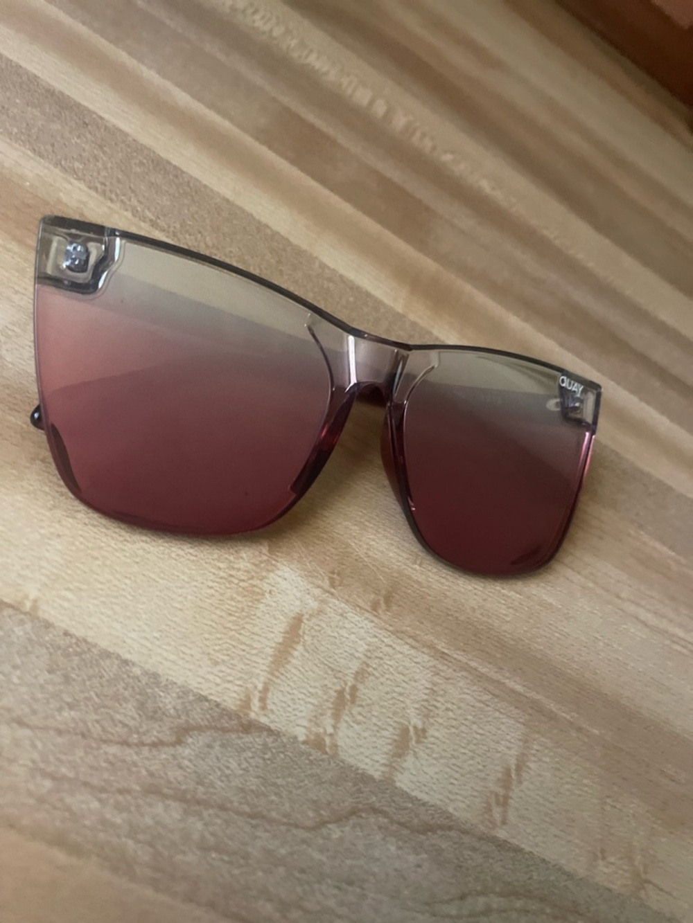 Quay Australia Ombre Burgundy Shield Sunglasses with Translucent Frame